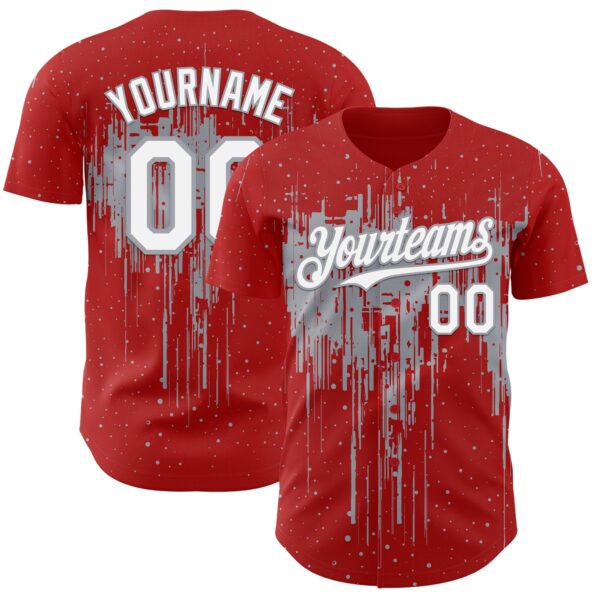 Custom Red White-Gray Dripping Splatter Paint Authentic Baseball Jersey