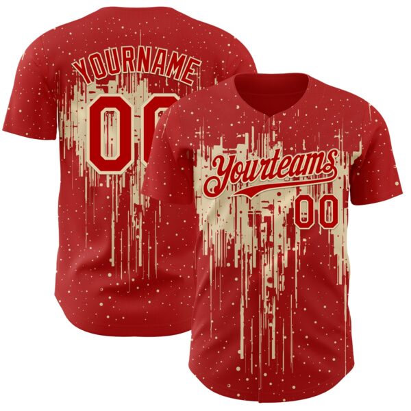 Custom Red Cream Dripping Splatter Paint Authentic Baseball Jersey