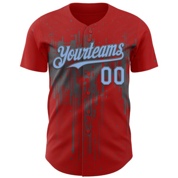 Custom Red Light Blue-Steel Gray Dripping Splatter Paint Authentic Baseball Jersey
