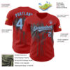 Custom Red Light Blue-Steel Gray Dripping Splatter Paint Authentic Baseball Jersey