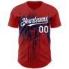 Custom Red White-Navy Dripping Splatter Paint Authentic Baseball Jersey