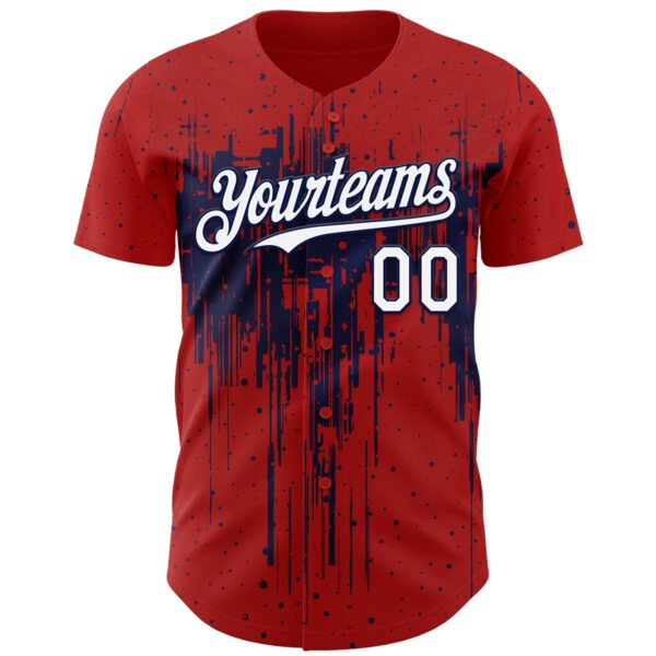 Custom Red White-Navy Dripping Splatter Paint Authentic Baseball Jersey
