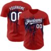 Custom Red White-Navy Dripping Splatter Paint Authentic Baseball Jersey