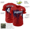 Custom Red White-Navy Dripping Splatter Paint Authentic Baseball Jersey
