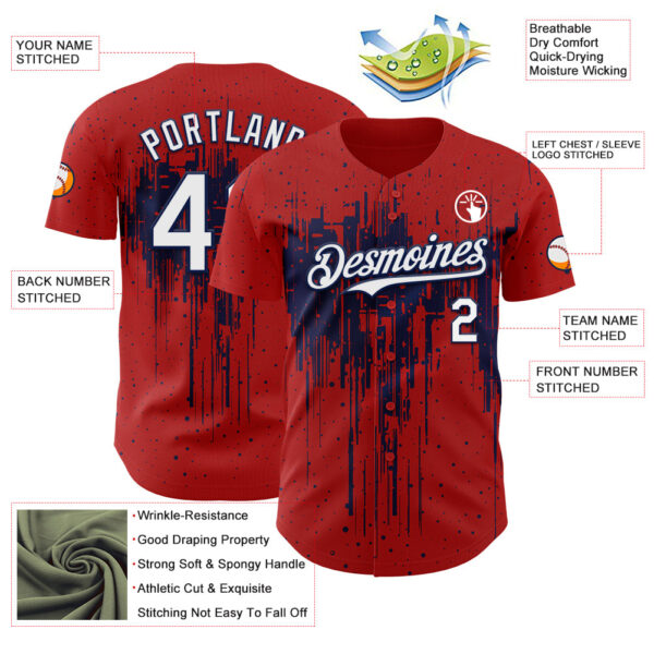 Custom Red White-Navy Dripping Splatter Paint Authentic Baseball Jersey