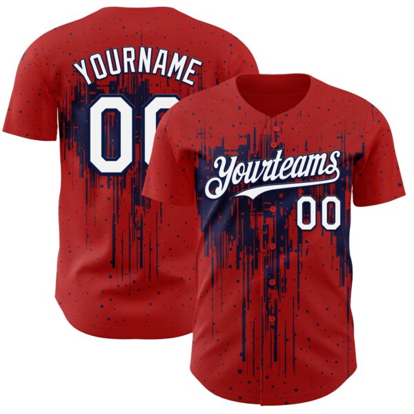 Custom Red White-Navy Dripping Splatter Paint Authentic Baseball Jersey