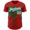 Custom Red White-Kelly Green Dripping Splatter Paint Authentic Baseball Jersey