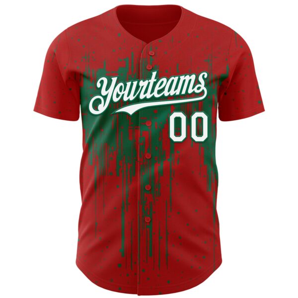 Custom Red White-Kelly Green Dripping Splatter Paint Authentic Baseball Jersey