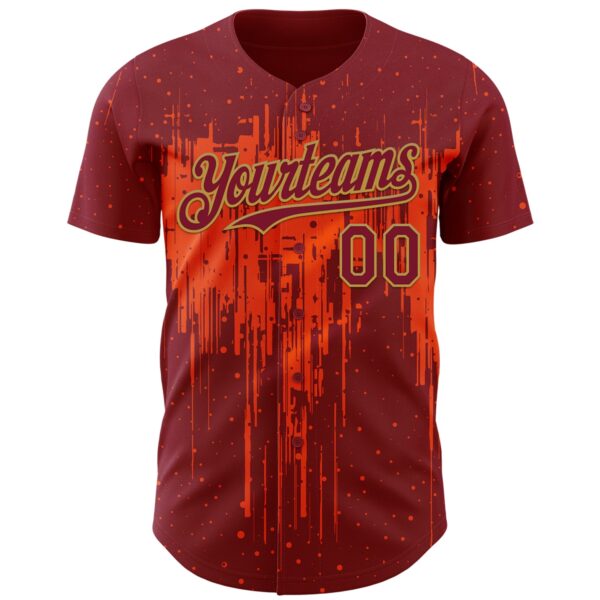 Custom Crimson Old Gold Orange Dripping Splatter Paint Authentic Baseball Jersey