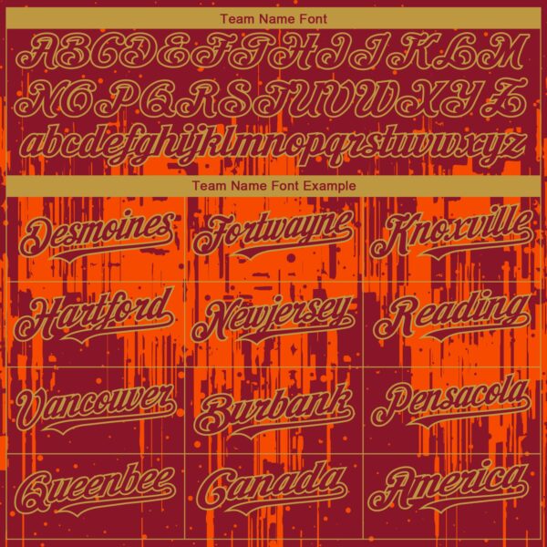 Custom Crimson Old Gold Orange Dripping Splatter Paint Authentic Baseball Jersey