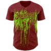 Custom Crimson Neon Green Dripping Splatter Paint Authentic Baseball Jersey