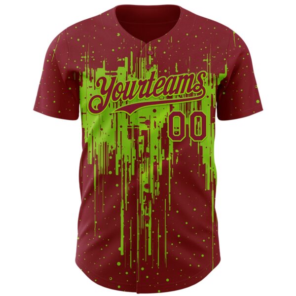 Custom Crimson Neon Green Dripping Splatter Paint Authentic Baseball Jersey