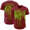 Custom Crimson Neon Green Dripping Splatter Paint Authentic Baseball Jersey