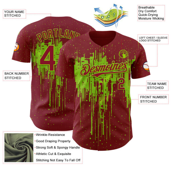 Custom Crimson Neon Green Dripping Splatter Paint Authentic Baseball Jersey