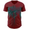 Custom Crimson Teal Dripping Splatter Paint Authentic Baseball Jersey