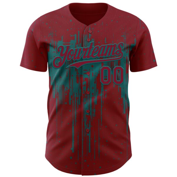 Custom Crimson Teal Dripping Splatter Paint Authentic Baseball Jersey