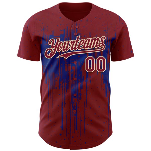 Custom Crimson Cream-Royal Dripping Splatter Paint Authentic Baseball Jersey