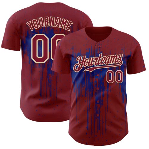 Custom Crimson Cream-Royal Dripping Splatter Paint Authentic Baseball Jersey