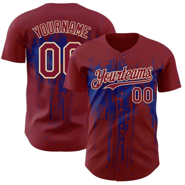 Custom Crimson Cream-Royal Dripping Splatter Paint Authentic Baseball Jersey
