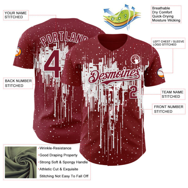 Custom Crimson White Dripping Splatter Paint Authentic Baseball Jersey