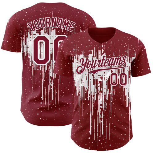Custom Crimson White Dripping Splatter Paint Authentic Baseball Jersey