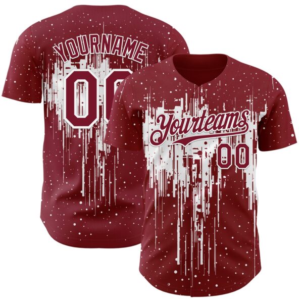Custom Crimson White Dripping Splatter Paint Authentic Baseball Jersey