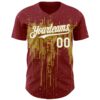 Custom Crimson White-Old Gold Dripping Splatter Paint Authentic Baseball Jersey