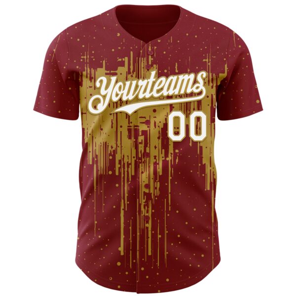 Custom Crimson White-Old Gold Dripping Splatter Paint Authentic Baseball Jersey
