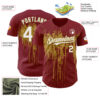 Custom Crimson White-Old Gold Dripping Splatter Paint Authentic Baseball Jersey