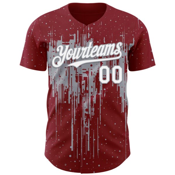 Custom Crimson White-Gray Dripping Splatter Paint Authentic Baseball Jersey