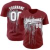 Custom Crimson White-Gray Dripping Splatter Paint Authentic Baseball Jersey
