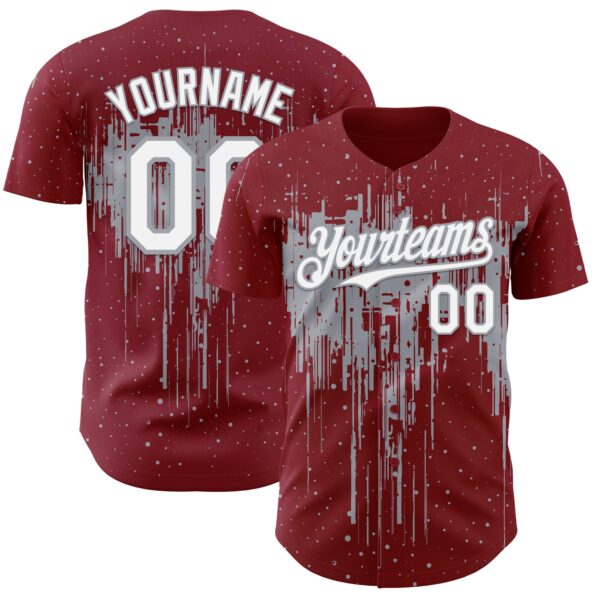 Custom Crimson White-Gray Dripping Splatter Paint Authentic Baseball Jersey