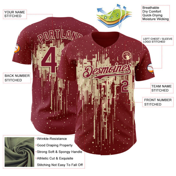 Custom Crimson Cream Dripping Splatter Paint Authentic Baseball Jersey