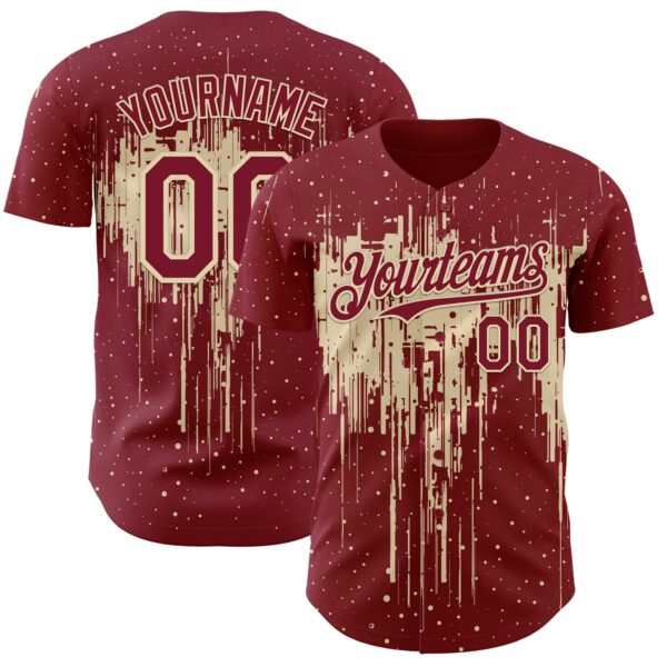 Custom Crimson Cream Dripping Splatter Paint Authentic Baseball Jersey