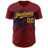 Custom Crimson Gold-Navy Dripping Splatter Paint Authentic Baseball Jersey