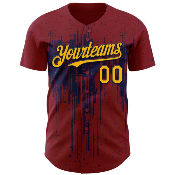 Custom Crimson Gold-Navy Dripping Splatter Paint Authentic Baseball Jersey