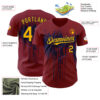 Custom Crimson Gold-Navy Dripping Splatter Paint Authentic Baseball Jersey