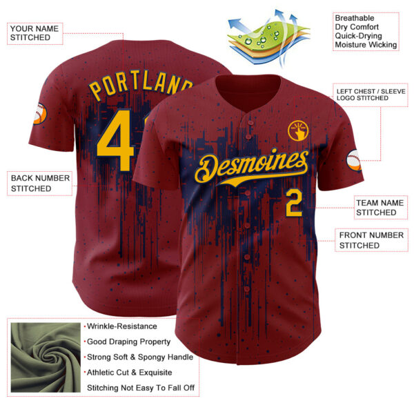 Custom Crimson Gold-Navy Dripping Splatter Paint Authentic Baseball Jersey
