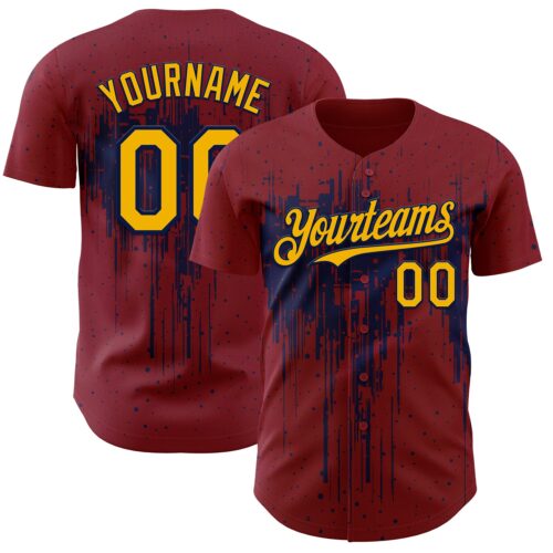 Custom Crimson Gold-Navy Dripping Splatter Paint Authentic Baseball Jersey