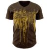 Custom Brown Old Gold Dripping Splatter Paint Authentic Baseball Jersey