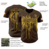 Custom Brown Old Gold Dripping Splatter Paint Authentic Baseball Jersey