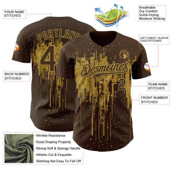 Custom Brown Old Gold Dripping Splatter Paint Authentic Baseball Jersey