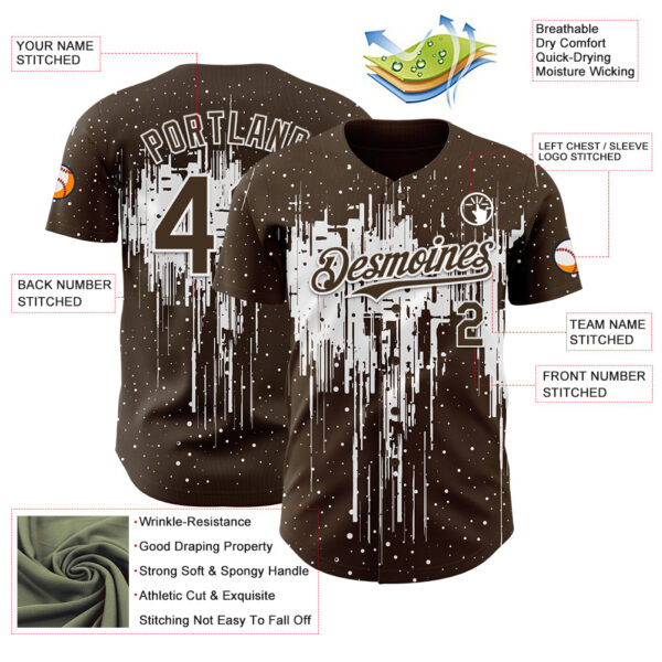 Custom Brown White Dripping Splatter Paint Authentic Baseball Jersey