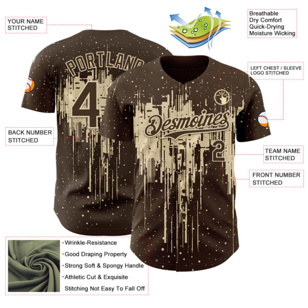 Custom Brown Cream Dripping Splatter Paint Authentic Baseball Jersey