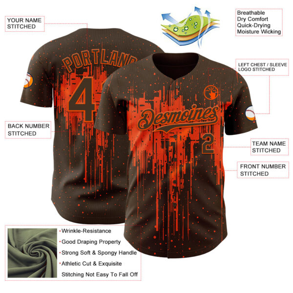 Custom Brown Orange Dripping Splatter Paint Authentic Baseball Jersey