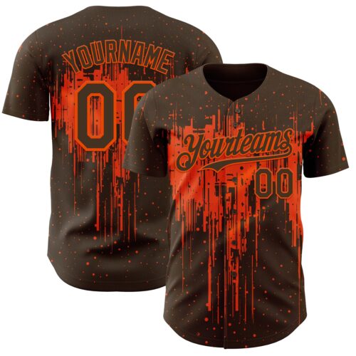 Custom Brown Orange Dripping Splatter Paint Authentic Baseball Jersey