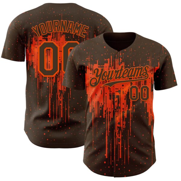 Custom Brown Orange Dripping Splatter Paint Authentic Baseball Jersey