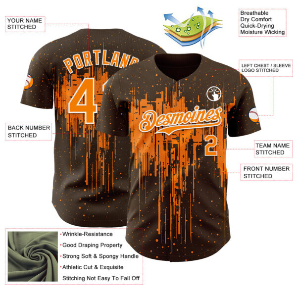 Custom Brown Bay Orange-White Dripping Splatter Paint Authentic Baseball Jersey