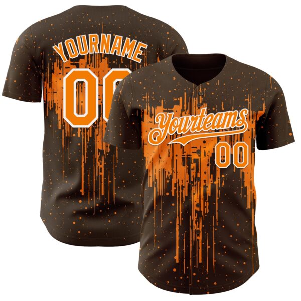 Custom Brown Bay Orange-White Dripping Splatter Paint Authentic Baseball Jersey