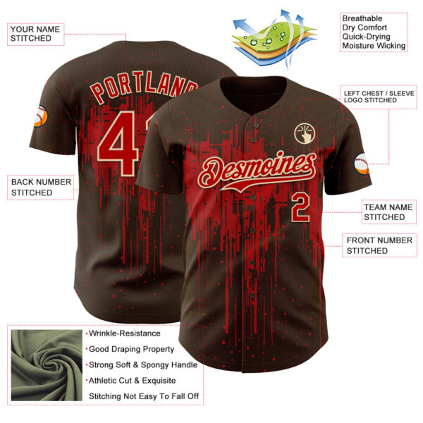 Custom Brown Red-Cream Dripping Splatter Paint Authentic Baseball Jersey